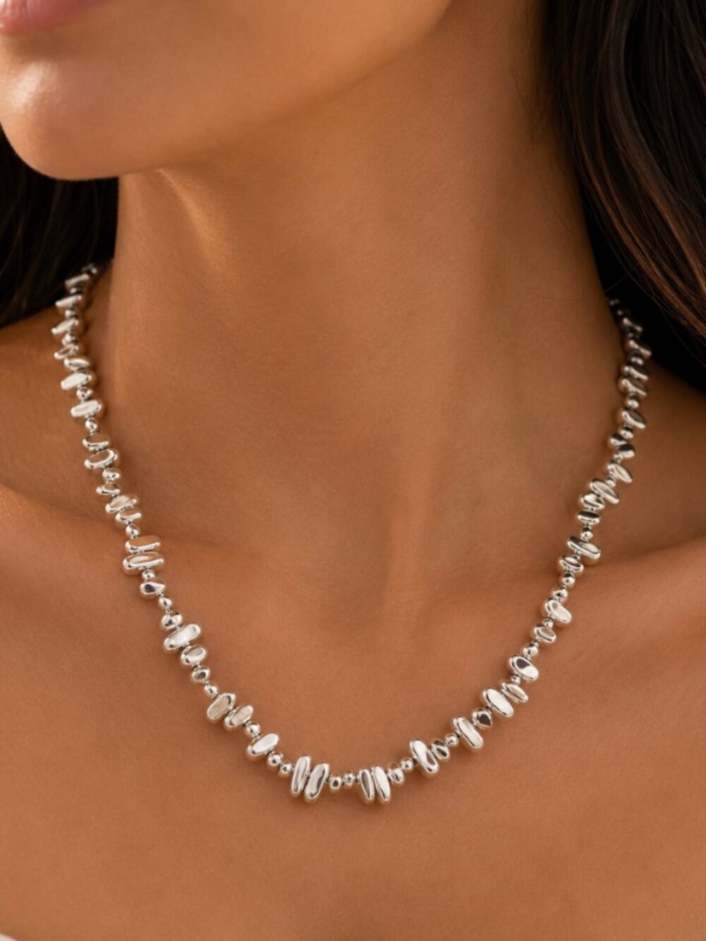 925 Sterling Silver Chunky Bead Necklace Stone Necklace Statement Necklace